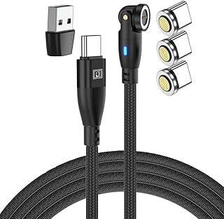 DAIAD USB-C 充電ケーブル マグネット式 9PIN PD 100W対応 5A eMarker データ転送 LED搭載 回転 着脱式 防塵 ナイロン編組 Type-c端子 3個 1m (ブラック)