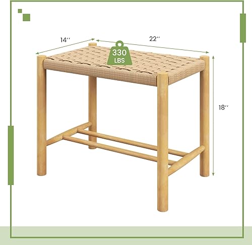 Miniatura 3 de Giantex Juego de 2 taburetes de madera, sillas bohemias sin espalda de 18 pulgadas de alto con patas de madera de goma, carga máxima de 330 libras,