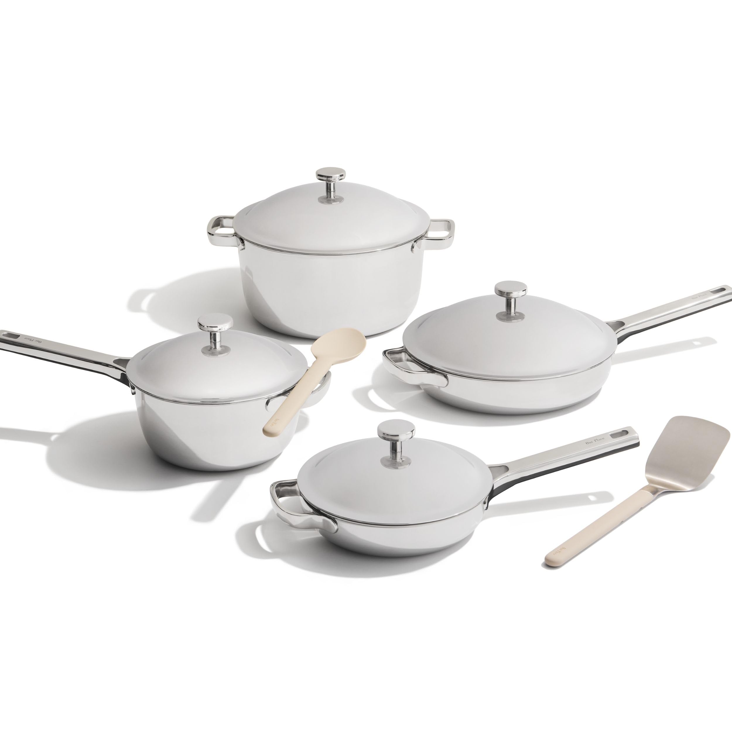 Our Place Titanium Pro Cookware Set | Standard & Mini Always Pans & Perfect Pots | Coating-Free Titanium Nonstick, Tri-Ply Stainless & Aluminum | Oven, Induction & All Cooktops up to 1000°F | Chrome