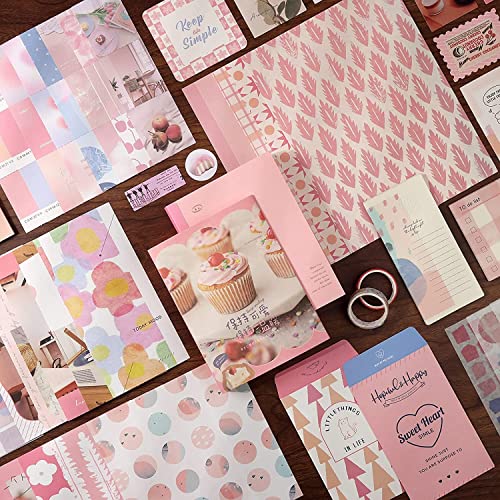 Image of Retailio 348 Pcs Scrapbook Kit Vintage Aesthetic Scrapbook Kit for Bullet Junk Journal Stationery A6 Grid Notebook, DIY Journaling Supplies, Birthday Craft Gift (Sweetheart)
