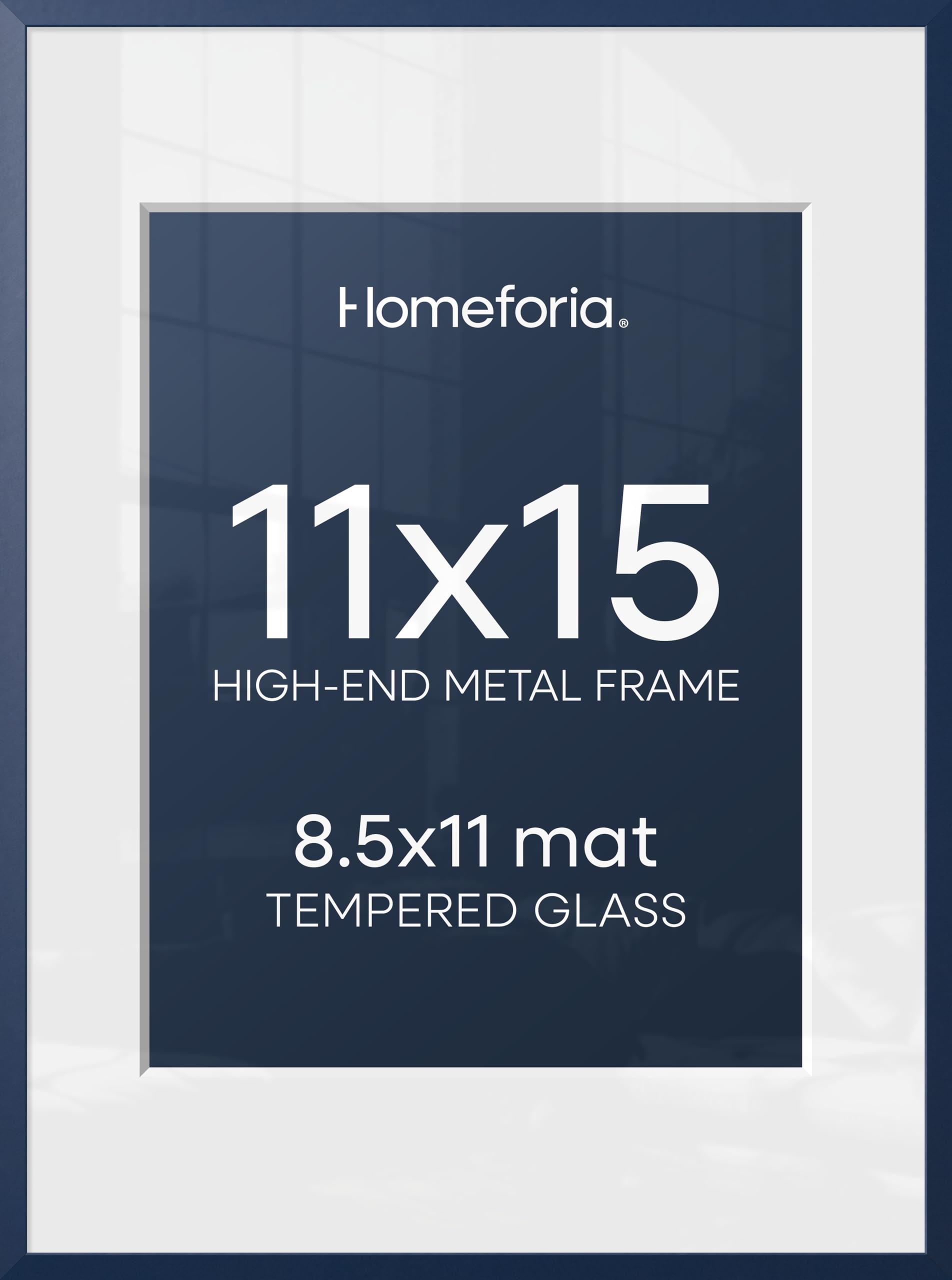 Homeforia 11x15 Blue Picture Frame, High-End Metal, 8.5x11 Mat, Glass | High End Aluminum, Tempered Glass, Acid-Free 8.5x11 Removable Mat, 11x15 in Edge-to-Edge Display 15x11, Wall Kit, Set Of 2