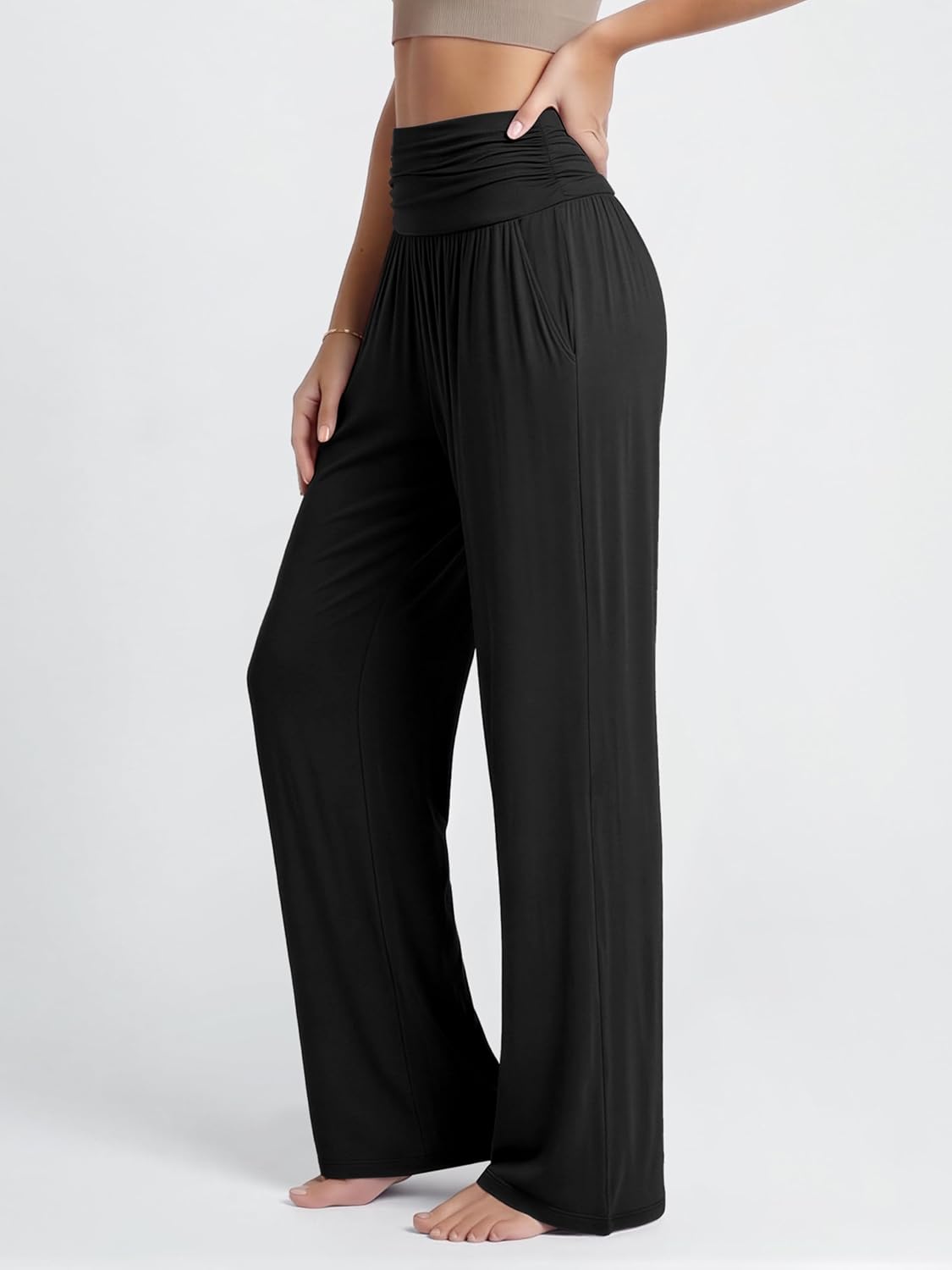 ODODOS Women's Wide Leg Palazzo Lounge Pants with Pockets Light Weight Loose Comfy Casual Pajama Pants-26/28/30"/32" Inseam
