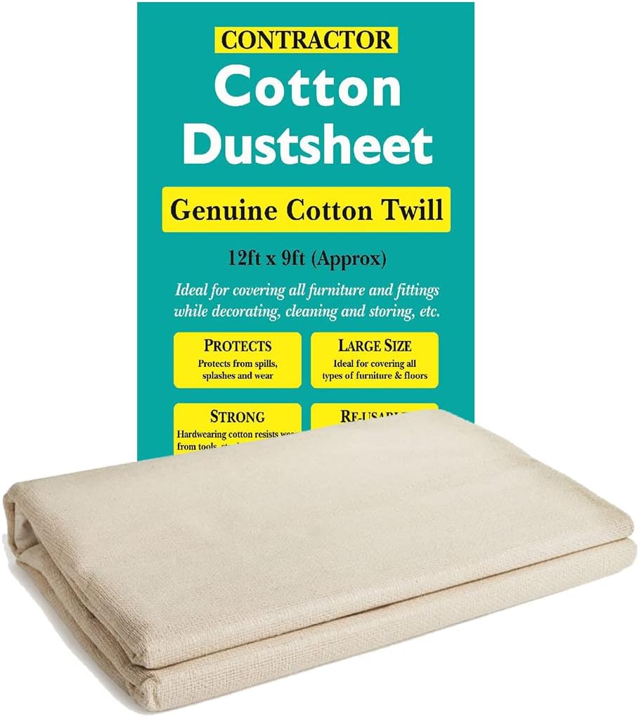 Cotton Dust Sheets 12'x9' (3.6mx2.7m) for Painting & Decorating Paint
