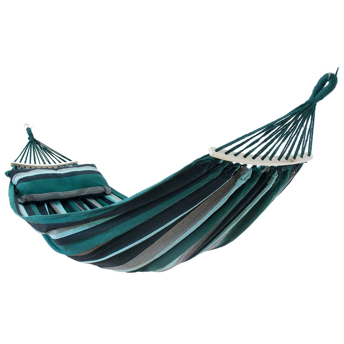 yourGEAR Bali XL Hamac avec coussin, 240 kg, certifié TÜV, 240 x 120 cm, émeraude ou aqua, hamac à barres en coton, avec kit de fixation