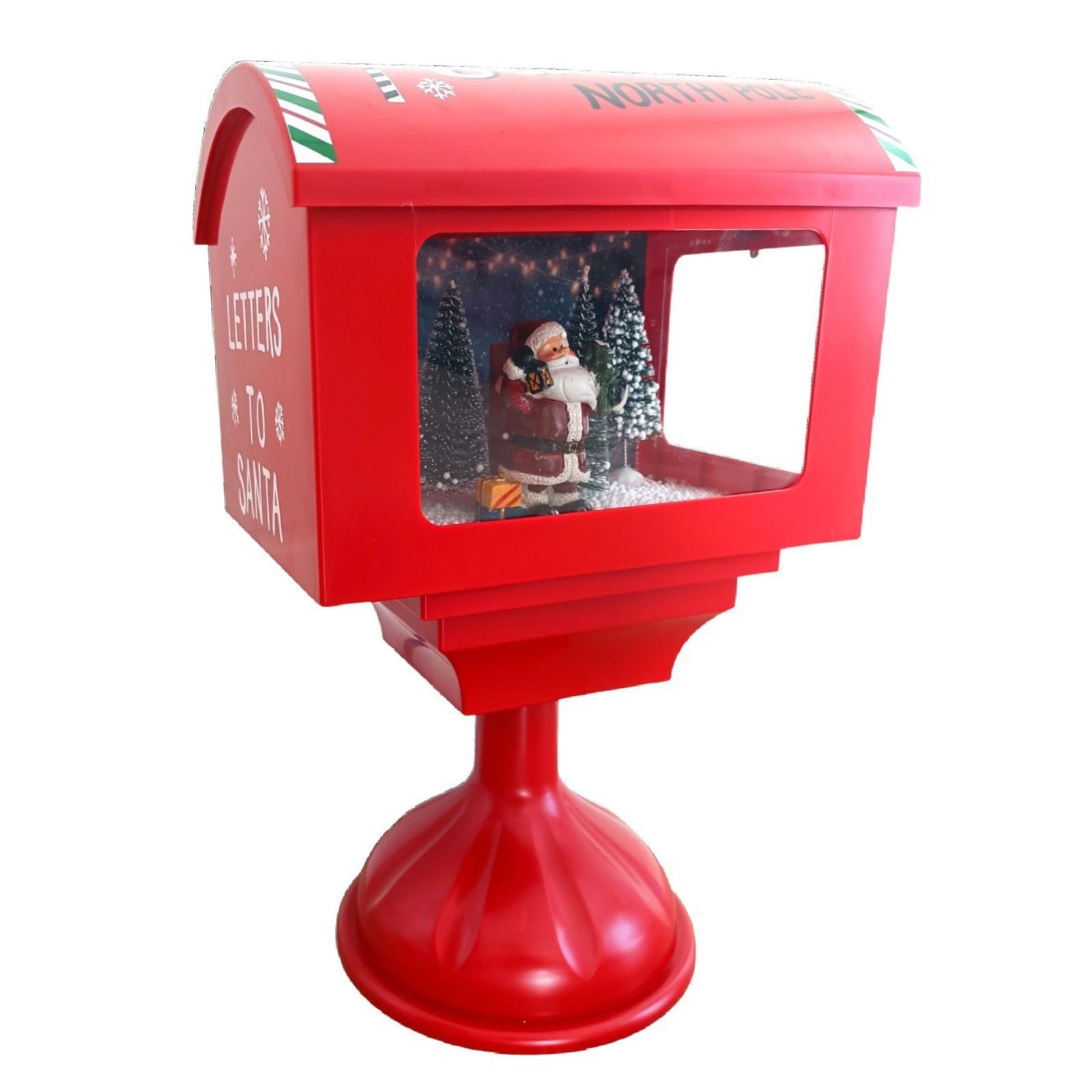 Cassetta Posta di Santa Claus Rossa con LED, Musica e Neve – Decorazione Natalizia Luminoso e Musicale per Casa, Vari Modelli (Cassetta con Piede)