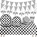 Black and White Checkered Racing Party Decorations Car Party Tableware Set Race Party Banner Racing Themed Plates Tablecloth Car Sports Napkins Forks Hanging Swirls Checkered Birthday Party Supplies