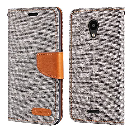 Shantime Funda Tipo Cartera Tela Oxford Compatible con Meizu C9, Cubierta Protectora Magnética con Ranuras y Soporte(Gris)