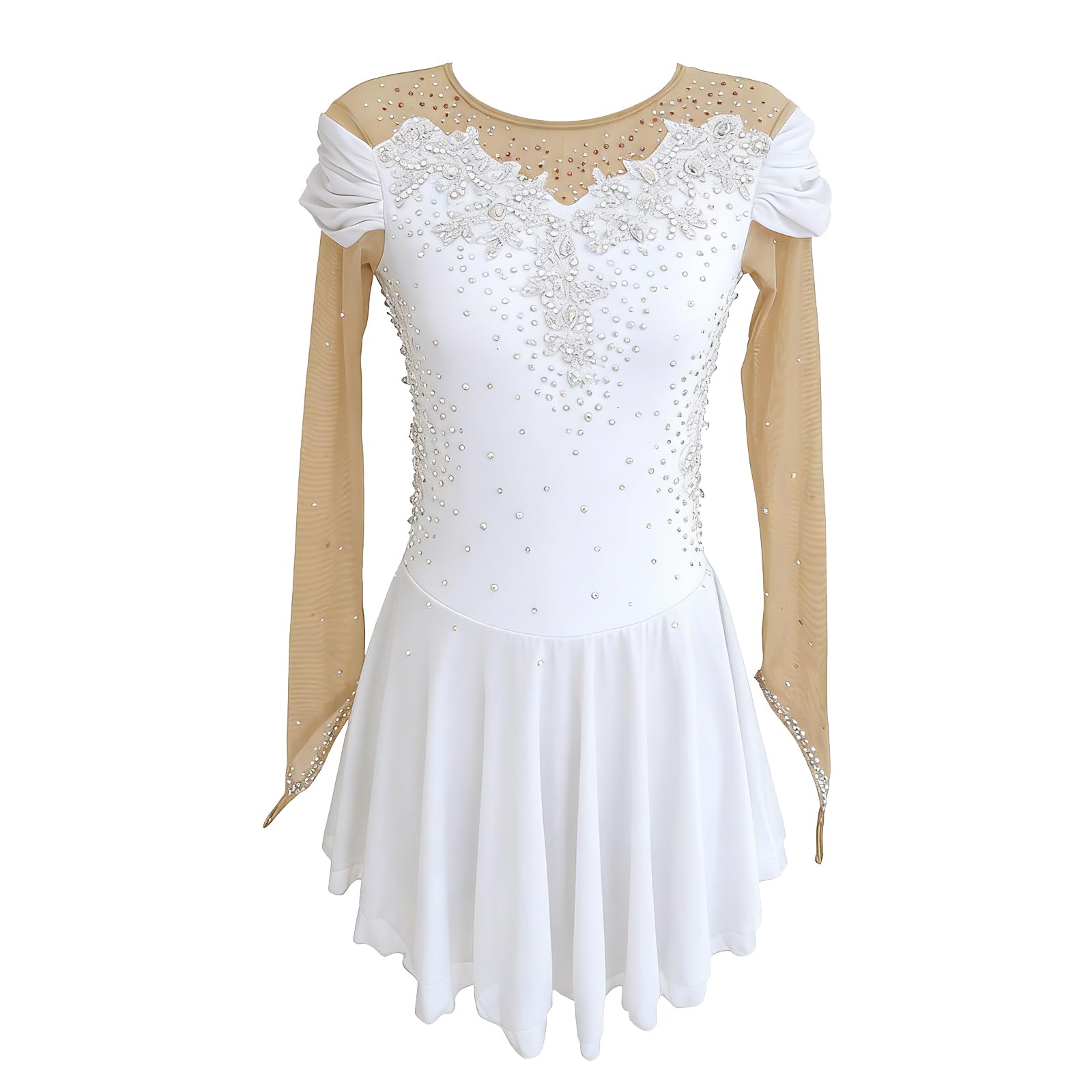 LIUHUO - Vestido de patinaje artístico sobre hielo para niñas y mujeres, manga larga, competición, elástico, cómodo y transpirable de poliéster
