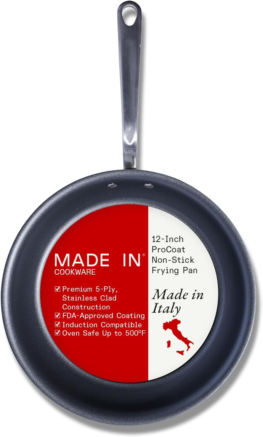- Cookware - ProCoat 12" Non Stick Frying Pan (Graphite) - 5 Ply Stainless Clad Nonstick - Professional Cookware - Crafted in Italy - Induction Compatible