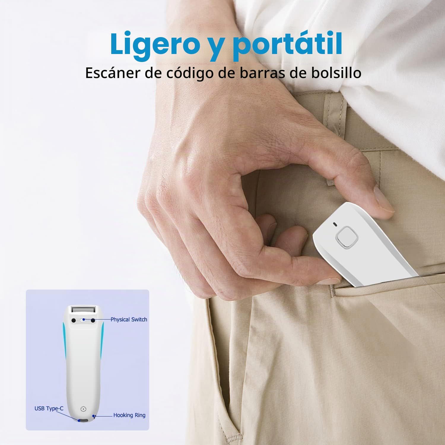 NETUM Mini escáner de código de Barras QR inalámbrico Mejorado 3 en 1 Bluetooth portátil Bolsillo pequeño 1D 2D Lector de código de Barras automático rápido preciso escaneo para POS C850 Blanco