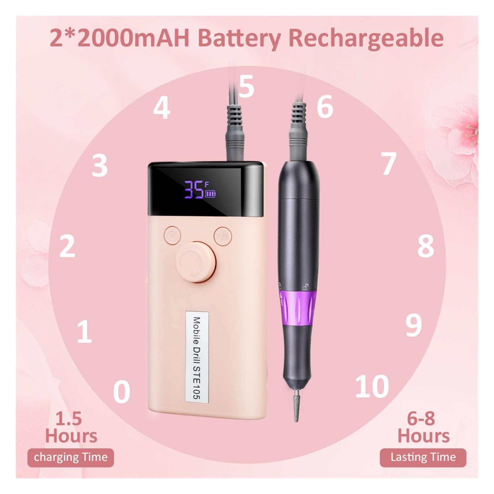 Torno de Uñas Eléctrico, Taladro de uñas de 35000RPM con pantalla LCD, lijadora de uñas eléctrica profesional for juego de herramientas de fresado de manicura