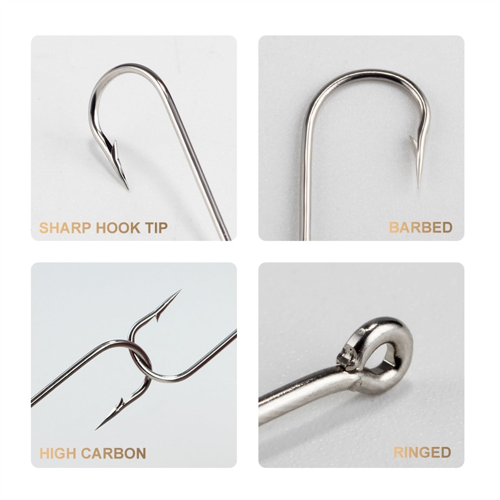Amo da Pesca Amo da Mare con Anelli Grandi in Nichel Tondo 100 Pezzi/Scatola Ganci for Jigging Carpa Amo Attrezzatura da Pesca 10# -20# Accessori per la Pesca (Color : 15#)