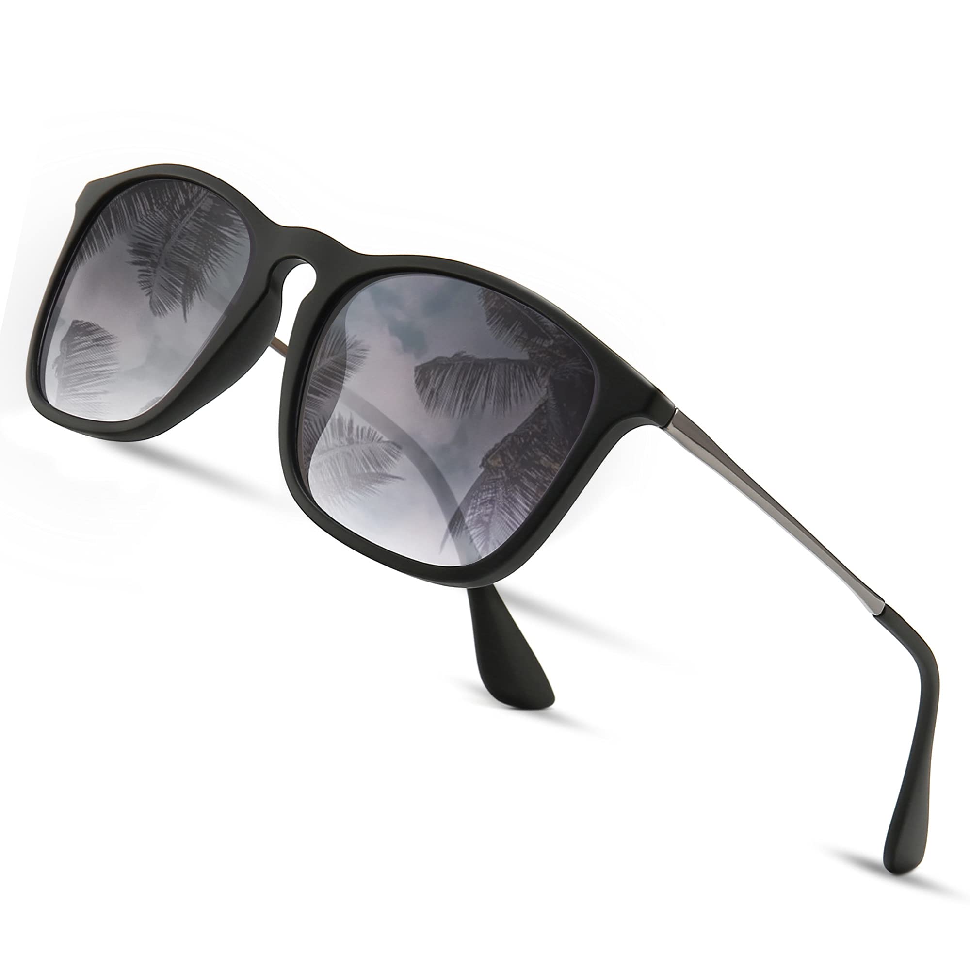 Classic Square Frame Sunglasses Retro Style for Men Women (Black Frame/Grey Gradient Lens, 54) Composite Frame1509HKH-image-46