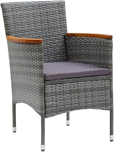 Miniatura 3 de Sillas de comedor para patio, 4 piezas, ratán de polietileno, color gris, cómodas sillas de terraza para exteriores, sillas para comedor para