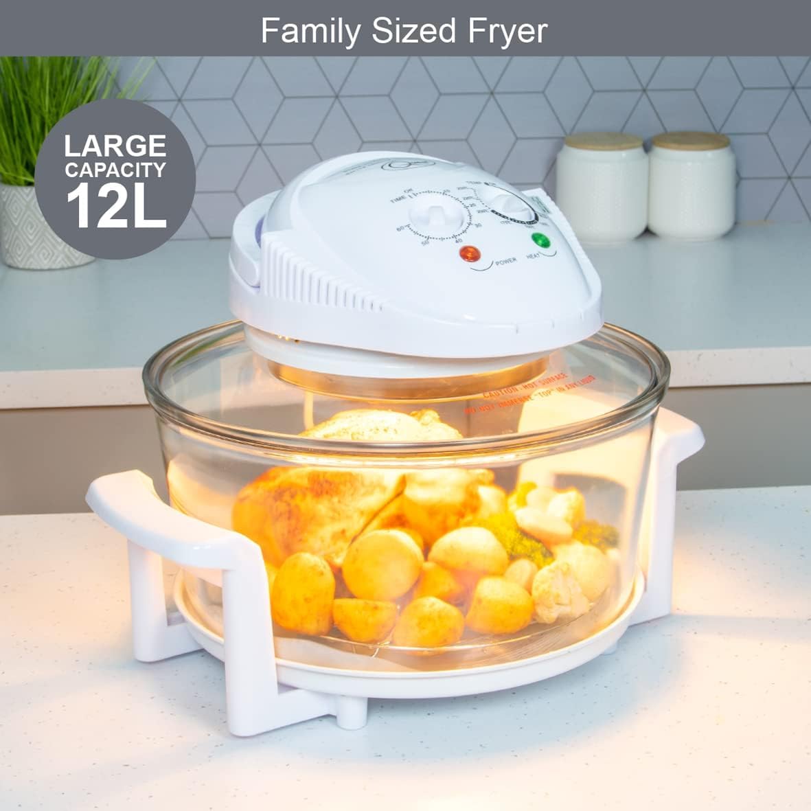 Frytkownica halogenowa 1300 W, 12 l, pokrętła do regulacji czasu i temperatury, piekarnik wielofunkcyjny do kuchni i jadalni. Frytkownica halogenowa 1300 W, pojemność 12 l.