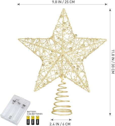 Miniatura 5 de NUOBESTY Decoración para árbol de Navidad, adornos con tira de luces en forma de estrella para decoración de Navidad (dorado)