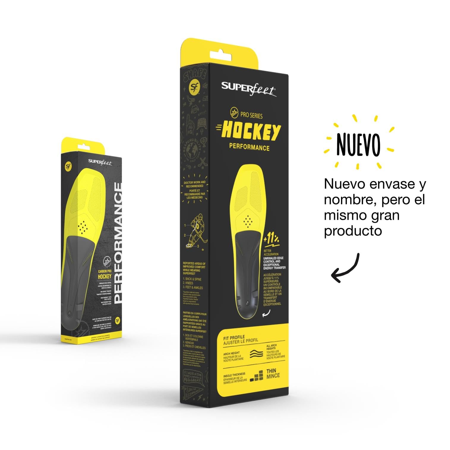 superfeet Carbon Pro Hockey Suelas internas para zapato para Unisex adulto, Amarillo, Skate 7 - 8