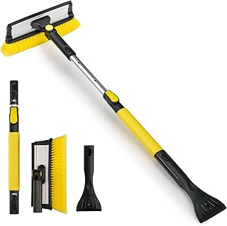 CGACOL Car Snow Brush Ice Scraper Remover with Squeegee 39 inch Long Handle Extendable Windshield Snow Scrapers Removal Shovel for Ice and Snow for Car SUV Truck Windshield Windows