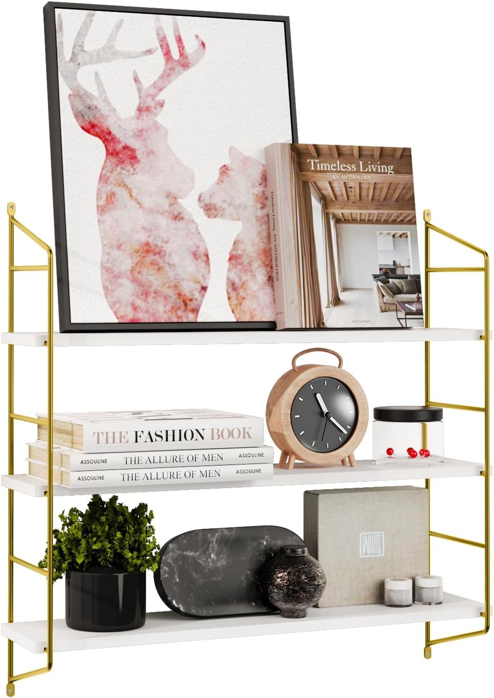 Amazon｜ウォールシェルフ 高さ調節可能 3段式 高60 木製 DIY ラック