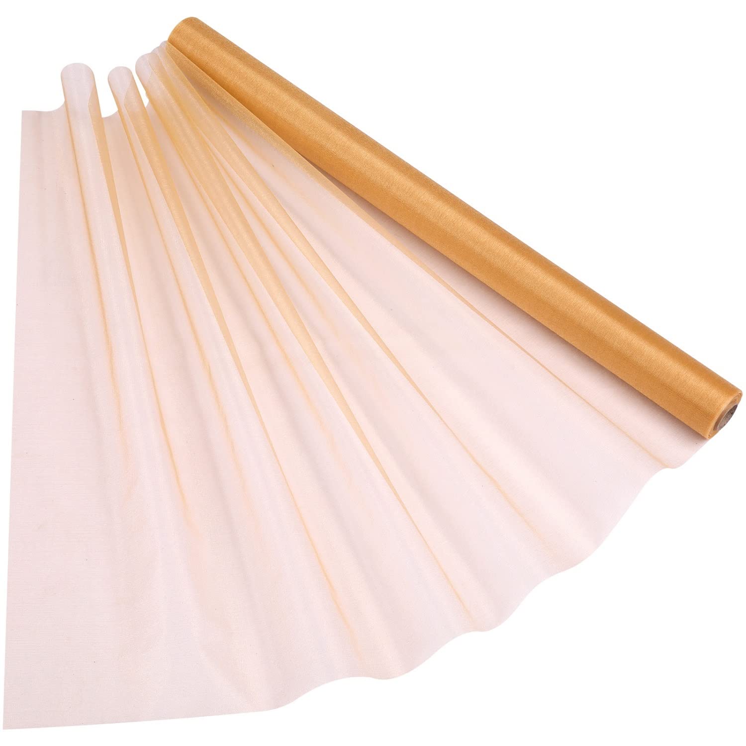 WedDecor 15m x 70cm Snow Sheer Gold Organza Roll Sash Glitter Fabric for Table Runner Sashes Wedding & Christmas Decoration, Party Favours, Chair Cover Bows, Ribbon Crafting Supplies, 1pc