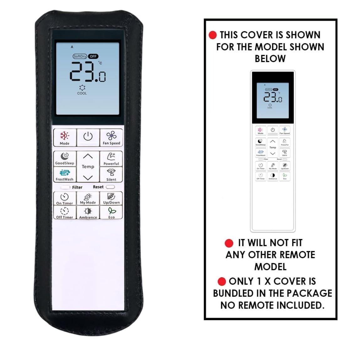 Zaoma Protective Case PU Leather Cover Holder Compatible for AC Remote Model No:. 272 Compatible for Hitachi Air conditioner and suitable for Split and window AC Remote Control Protective Case (Black) — Amazon image 2