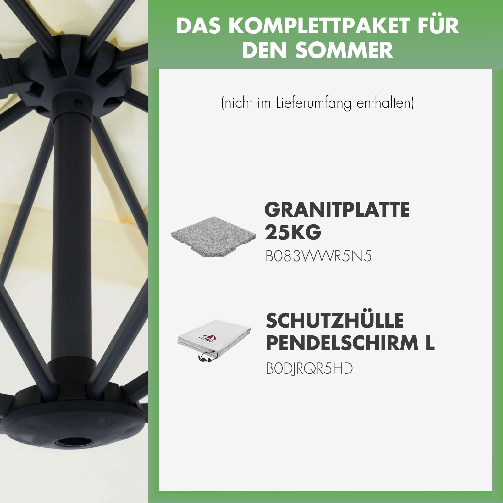 Doppler Style Sonnenschirm für den Garten | Ampelschirm 220 x 300 cm in Natur | um 360° drehbar | Sonnenschirm groß mit Standkreuz | neig- und schwenkbarer Pendelschirm für Garten & Terrasse