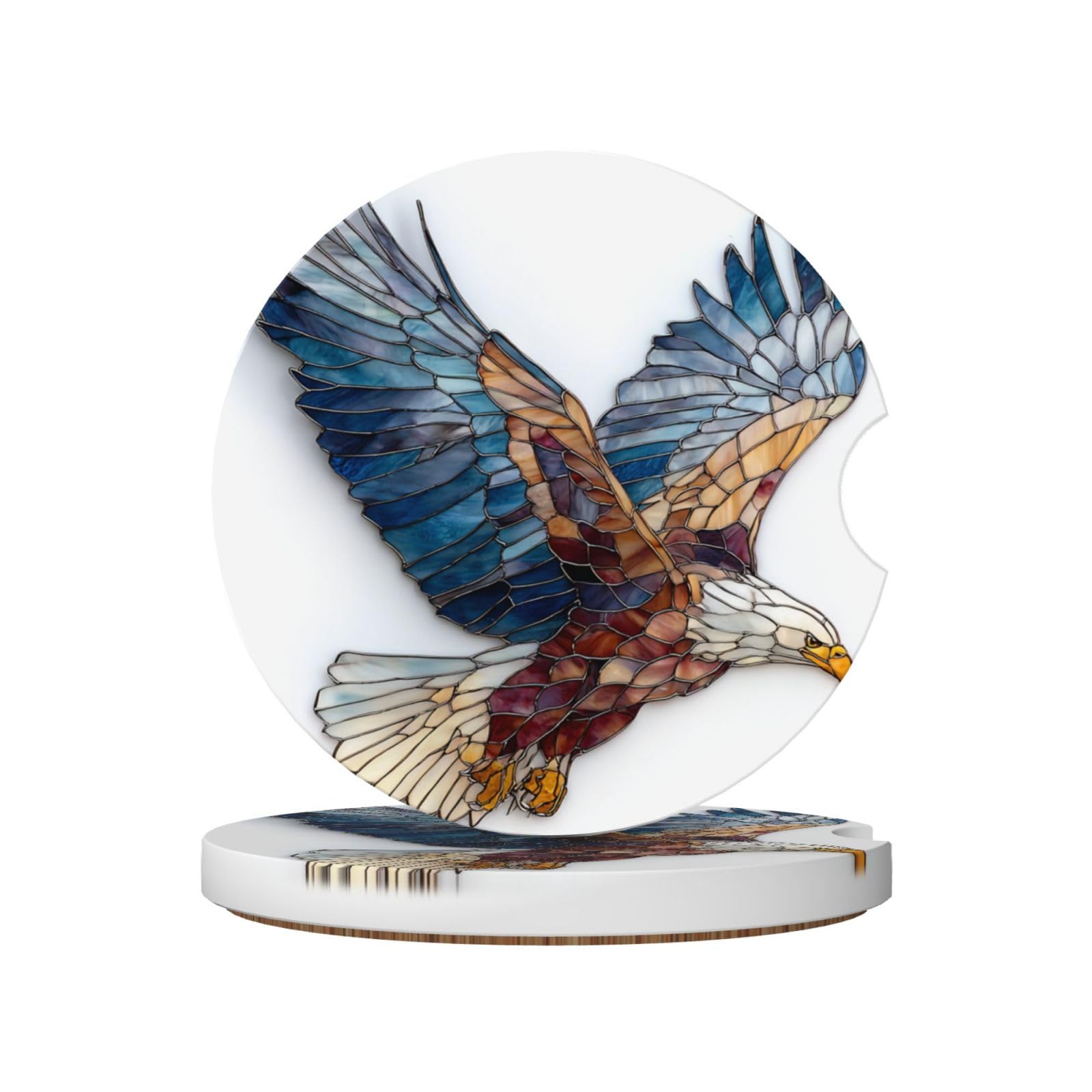 Stained Glass Bald Eagle Flying Ceramic Coasters,2pcs
