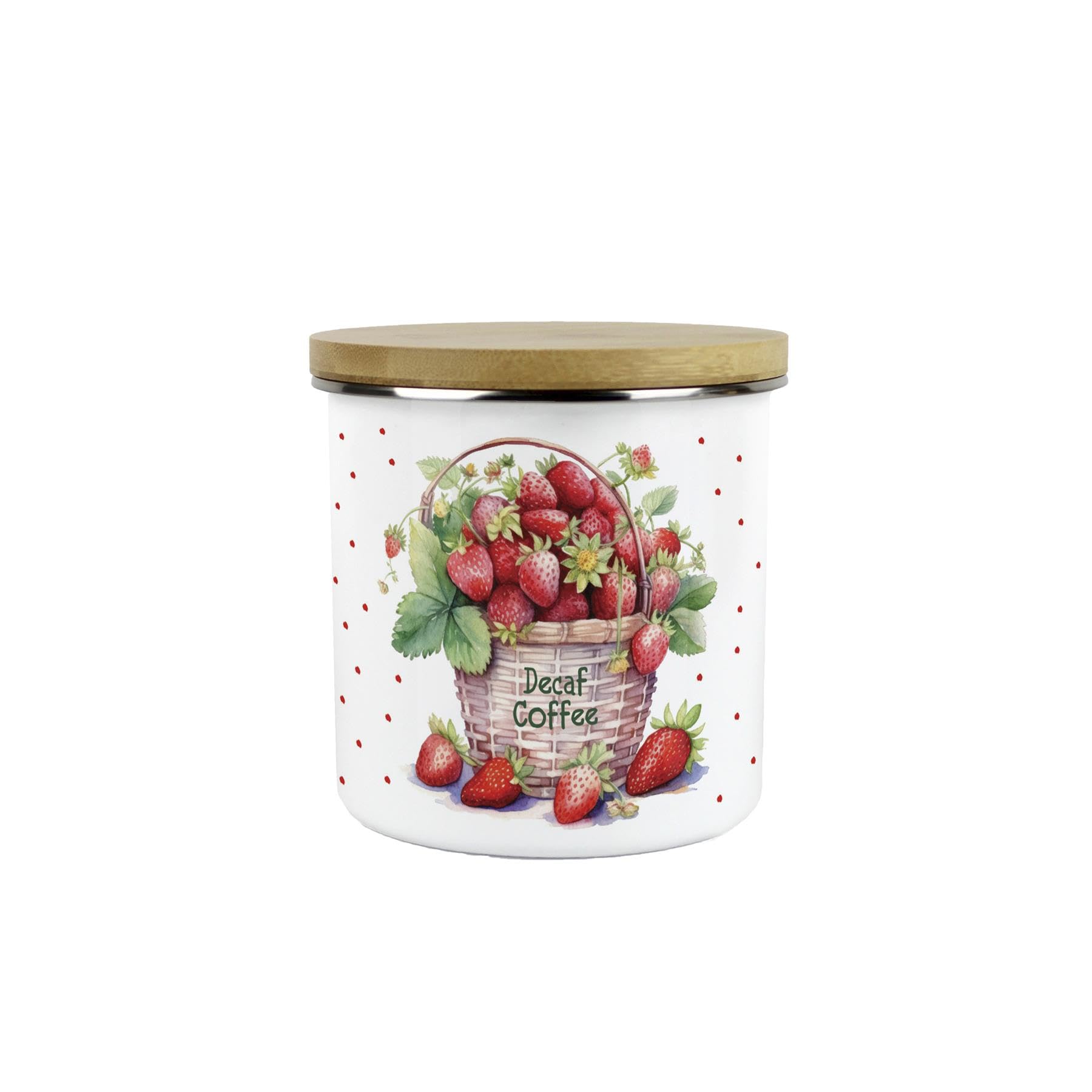 Strawberry Basket Decaf Coffee Storage Canister - 600ml Enamel Kitchen Jar Gift