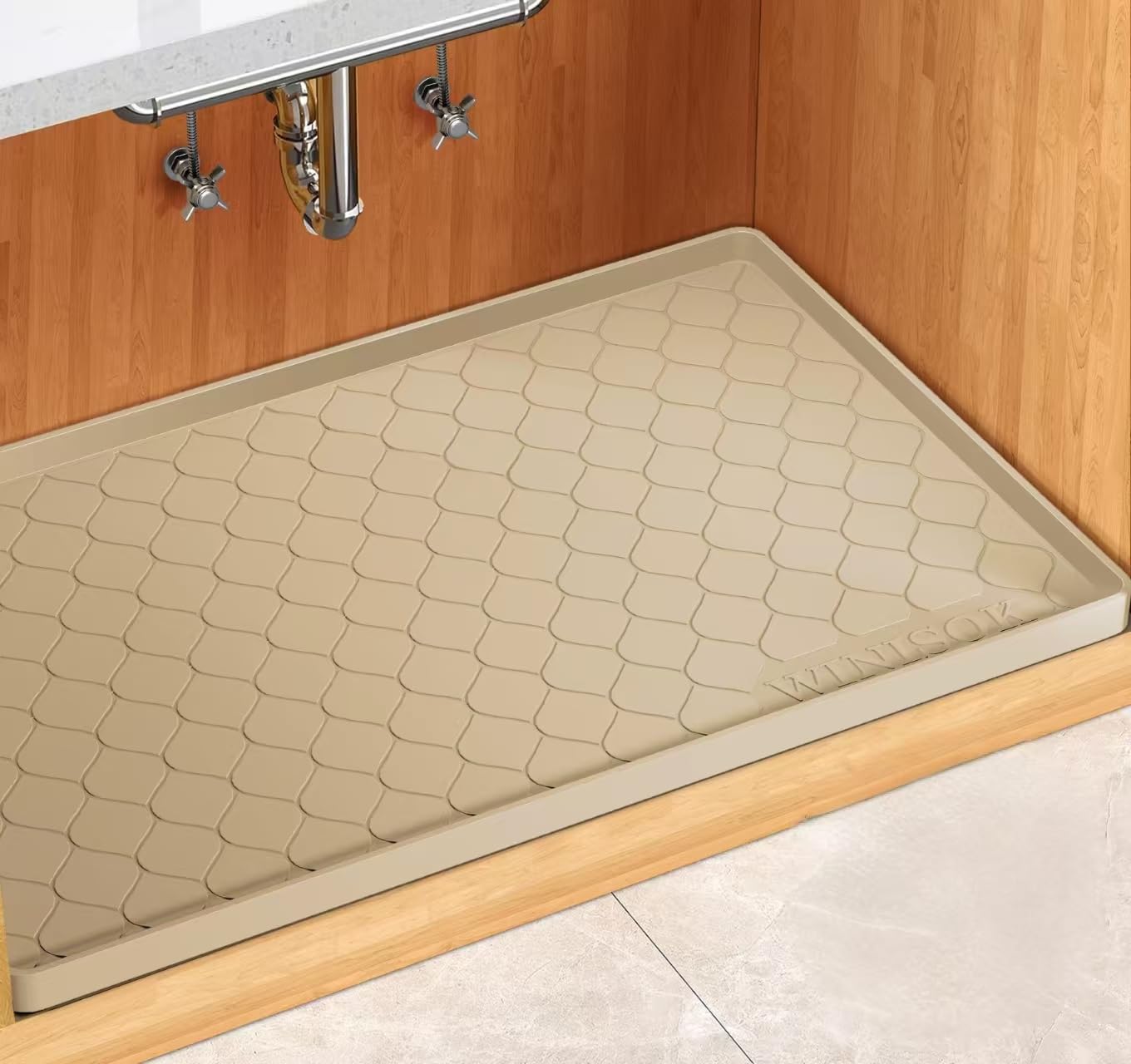 Winisok Waterproof Under Sink Mat 40" x 19", Silicone Mat, Beige