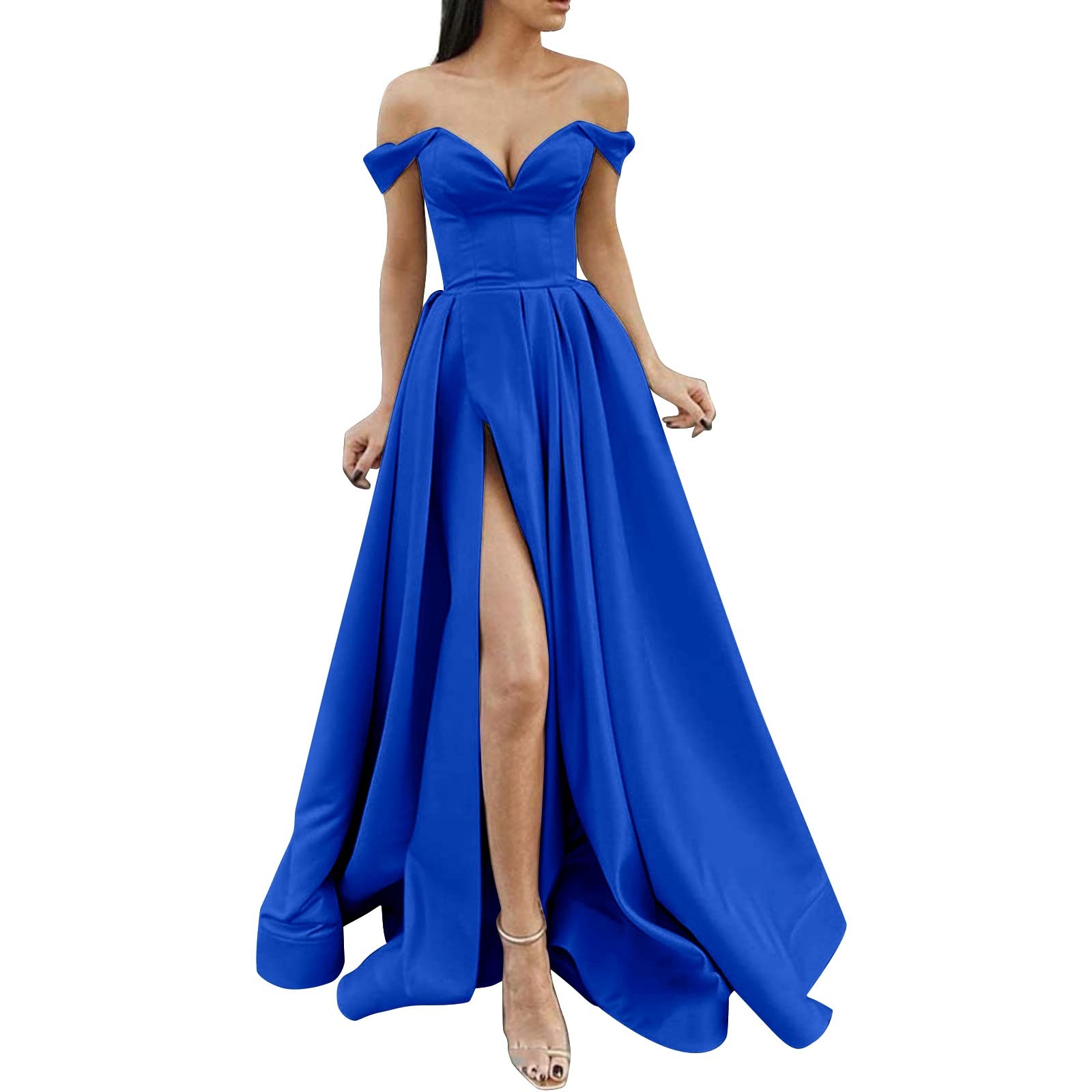 Generisch Vestidos de noche para mujer, vestidos largos de mujer, elegantes vestidos largos de satén, espaguetis de satén, vestido de noche, boda, fiesta de noche