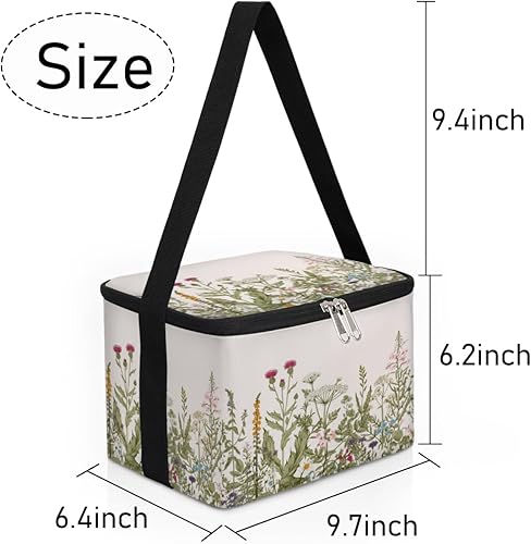 Miniatura 6 de Wildflowers - Bolsa de almuerzo aislada reutilizable para adultos con hombro ajustable y cremallera, bolsa de lona para oficina, trabajo, picnic al