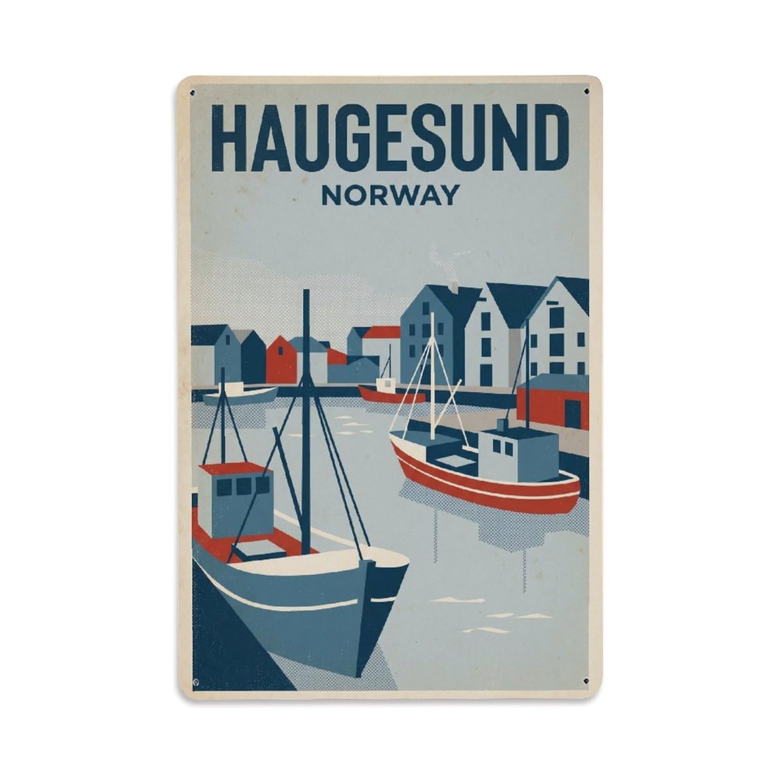 Vintage Norway Haugesund Metal Tin Sign Plaque Wall Decor for Cafe, Club Bar, Office, Garden Metal Poster 8x12Inch