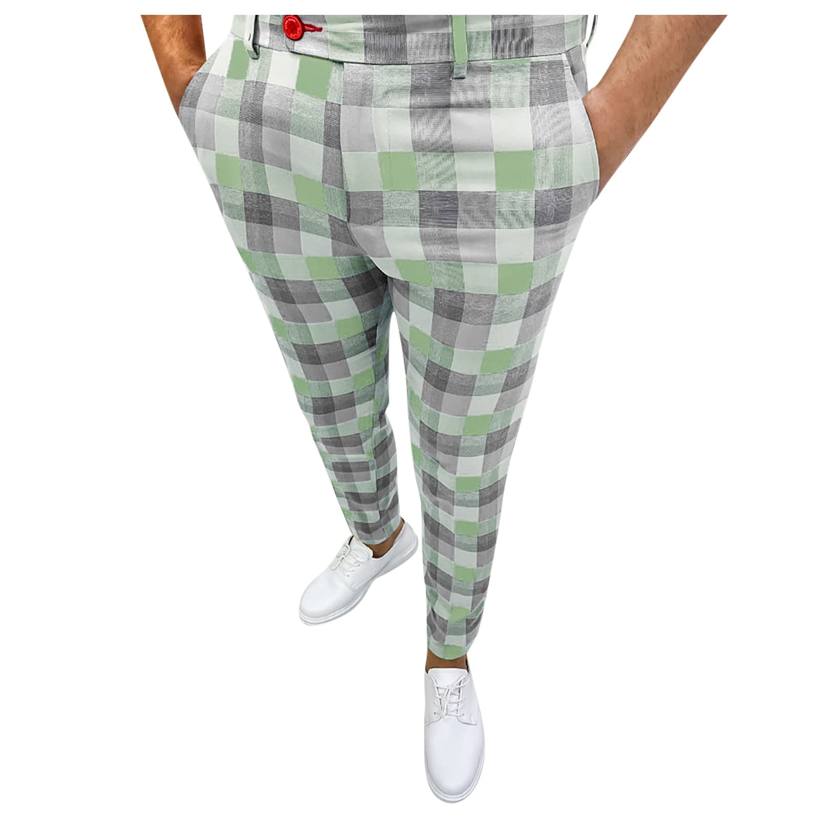Mens Slacks Relaxed Fit,Chinos Plaid Striped Printed Stretch Flat-Front Skinny Business Pencil Long Pants