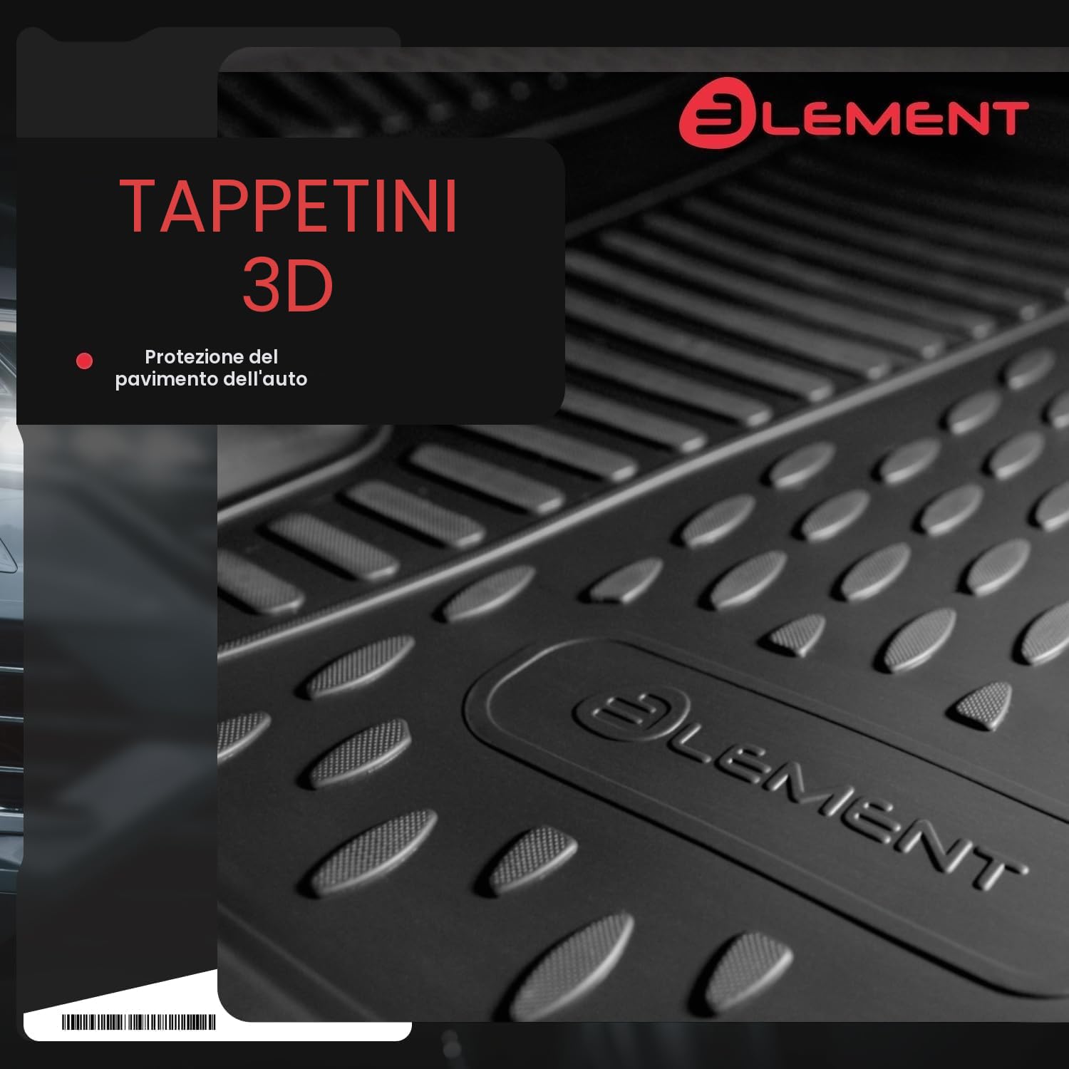 Element tappetini in Gomma 3D Premium su Misura Adatti per Volkswagen Up!, Mk1 (I), 2012-2016, 4 Pezzi.