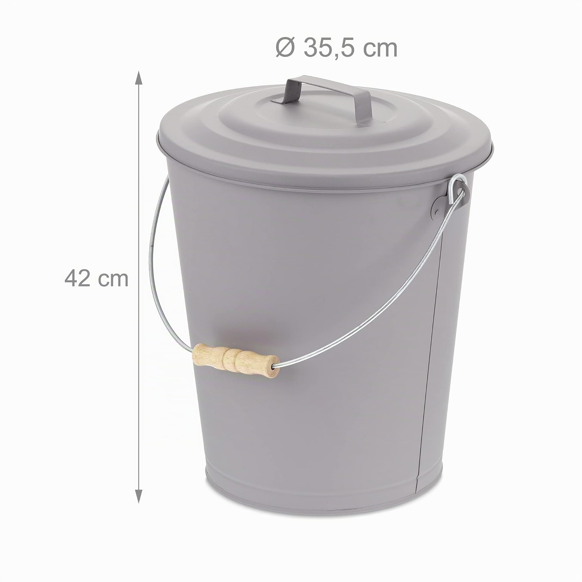 Relaxdays Seau à Cendres, avec Couvercle, 24 litres, poignée de Transport, bac à Charbon, cheminée & Barbecue, Gris