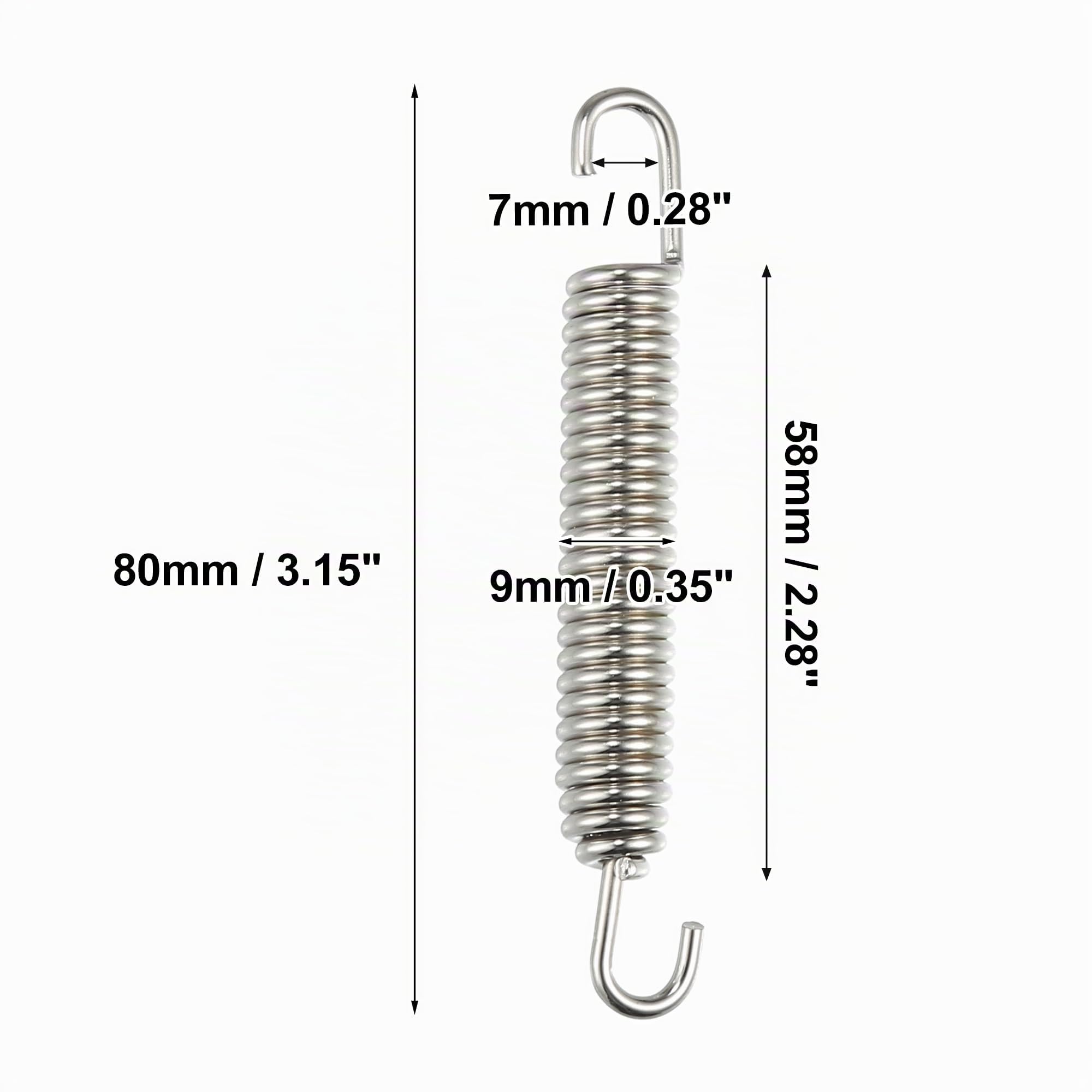 A ABSOPRO 4x Ressort Échappement Argent Pour Moto Acier Inoxydable 304 | Argent, Pour Scooter ATV, Ressort 58mm, Diamètre 9mm, Crochet 7mm, U Crochet 22x12mm, Haute Température, Anticorrosion