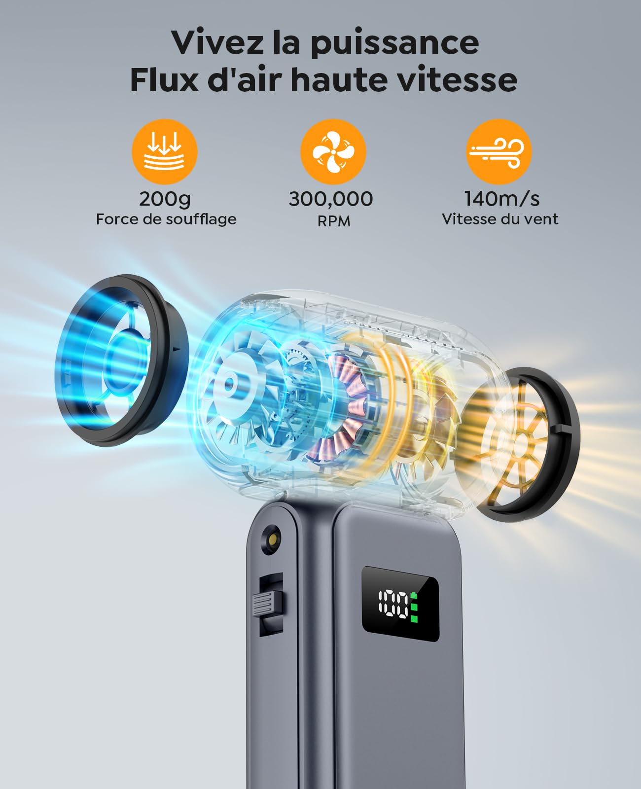 YUSMAN Souffleur à Air Comrimé Électrique 300000RPM - Mini Souffleur avec Réglage de Puissance 0-100% - pour Nettoyage PC, Clavier, Boîtier et Intérieur Auto