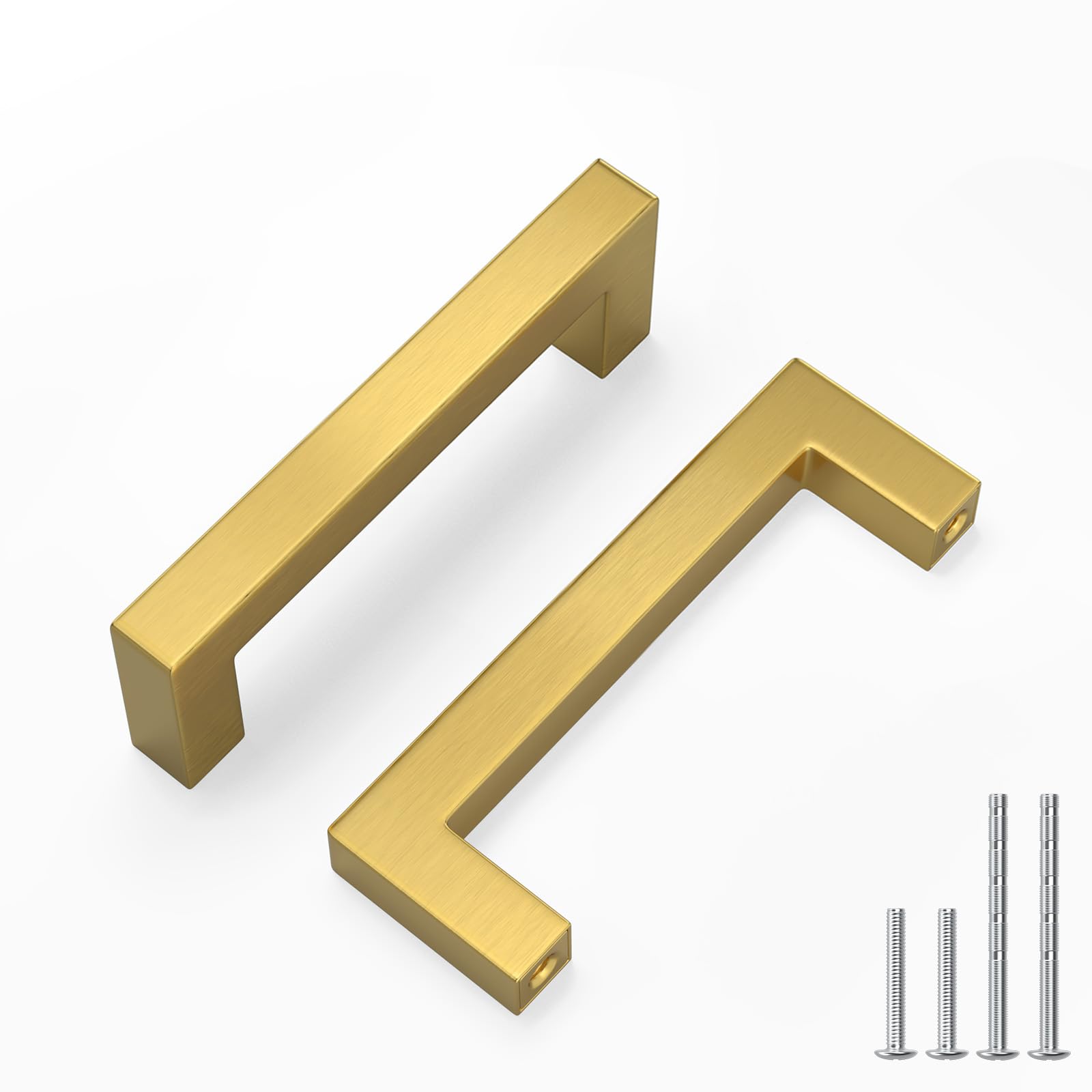LONTAN 15 Pack Brushed Brass Kitchen Handles 76mm Square Gold Kitchen Cupboard Handles Wardobe Bathroom Cupboard Door Pulls Stainless Steel