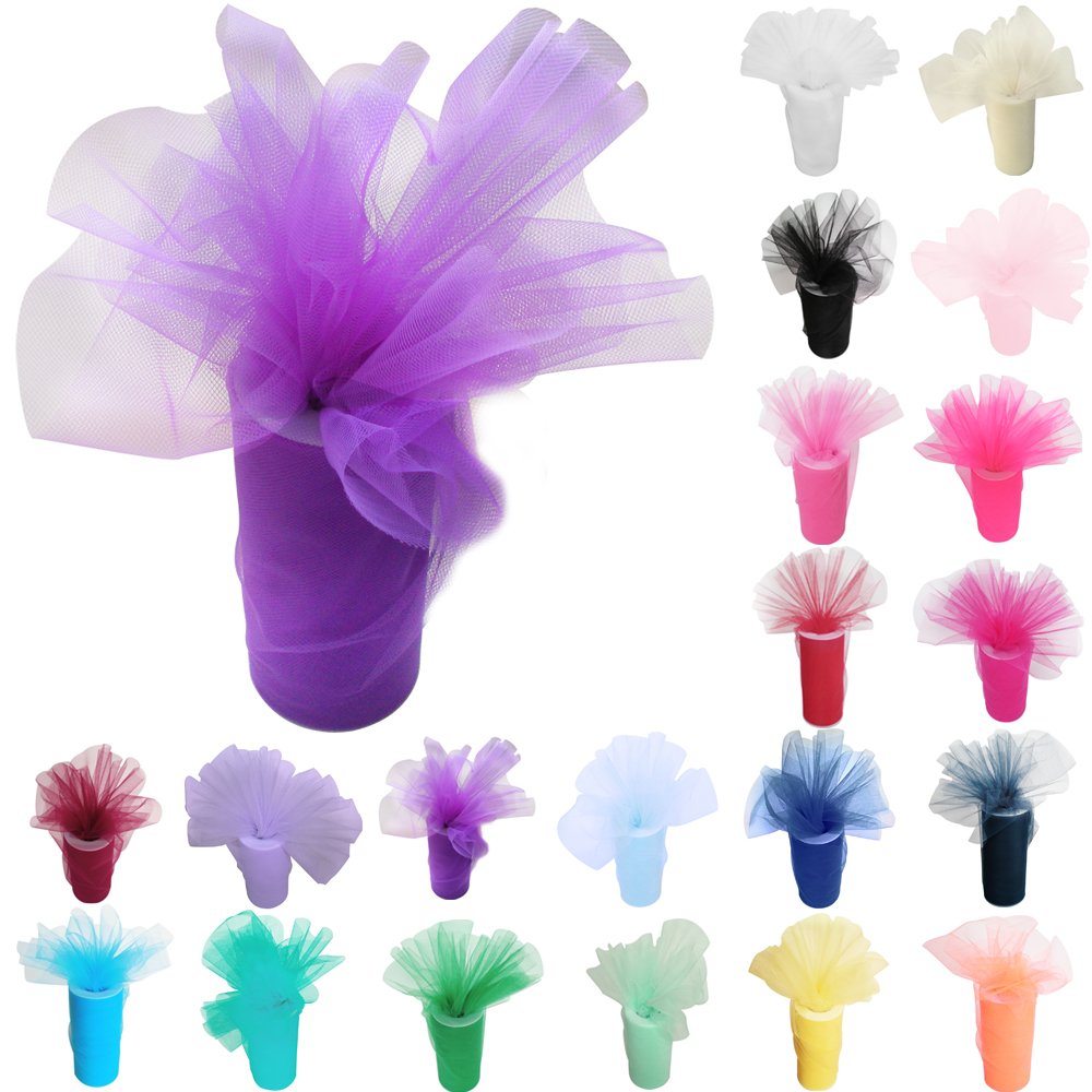 Time to Sparkle 6 Inchs x 25yards/75FT Tulle Roll Spool Tutu Party Birthday Wraping Crafts Bridal Bow Skirt Wedding Decor, Purple