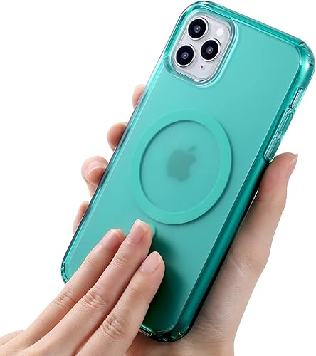 Funda magnética para iPhone 11 Pro probada contra caídas de grado de 10 pies y compatible con MagSafe parte trasera translúcida mate, antihuellas,