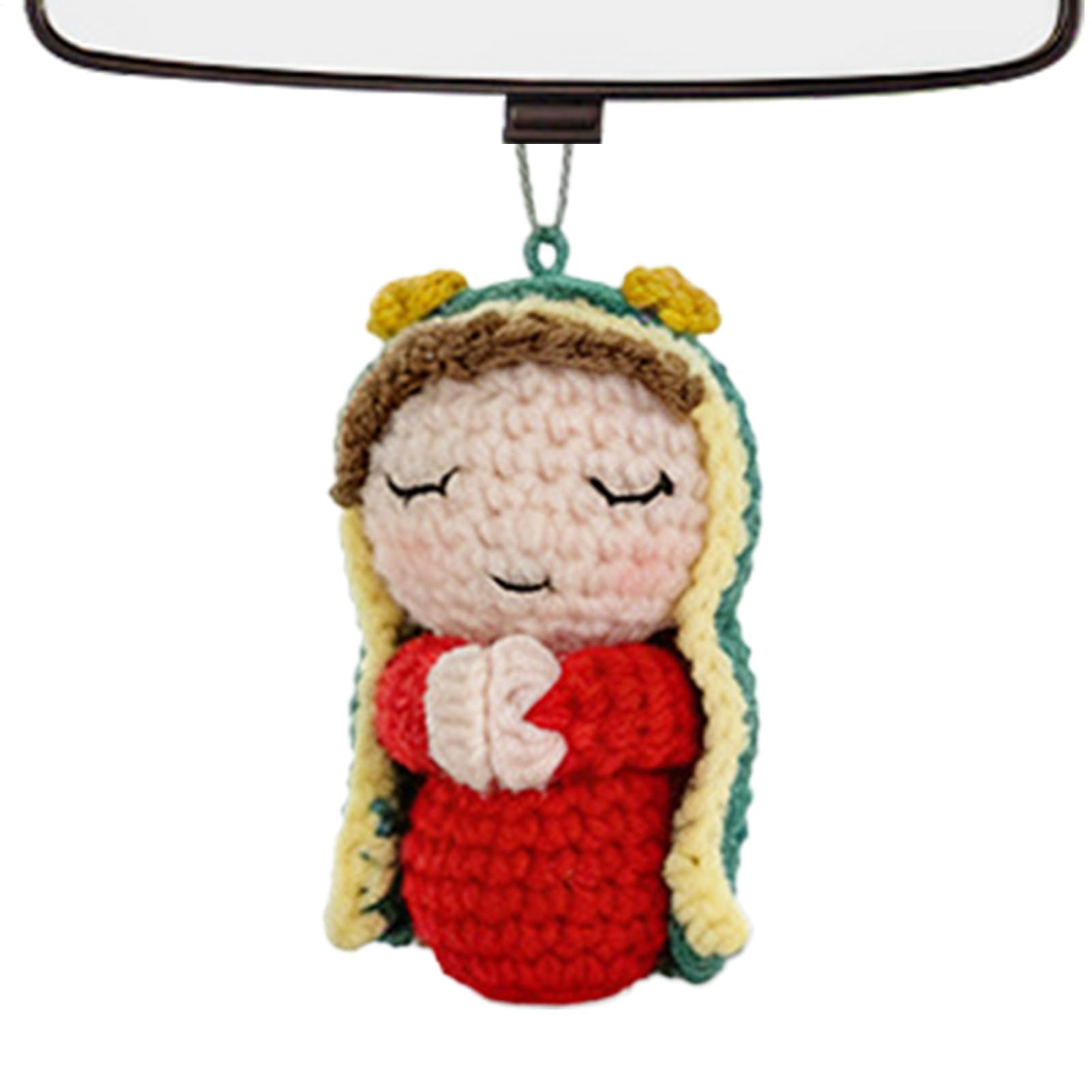 Muiltvoe Car Rearview Mirror Accessories, Crochet Mary Cute Decor Ornament, 19x7.5cm Hanging Decoration for Truck, RV, Sedan, Automotive Interior, Bag, Backpack, Tote, Home, Wall, Window