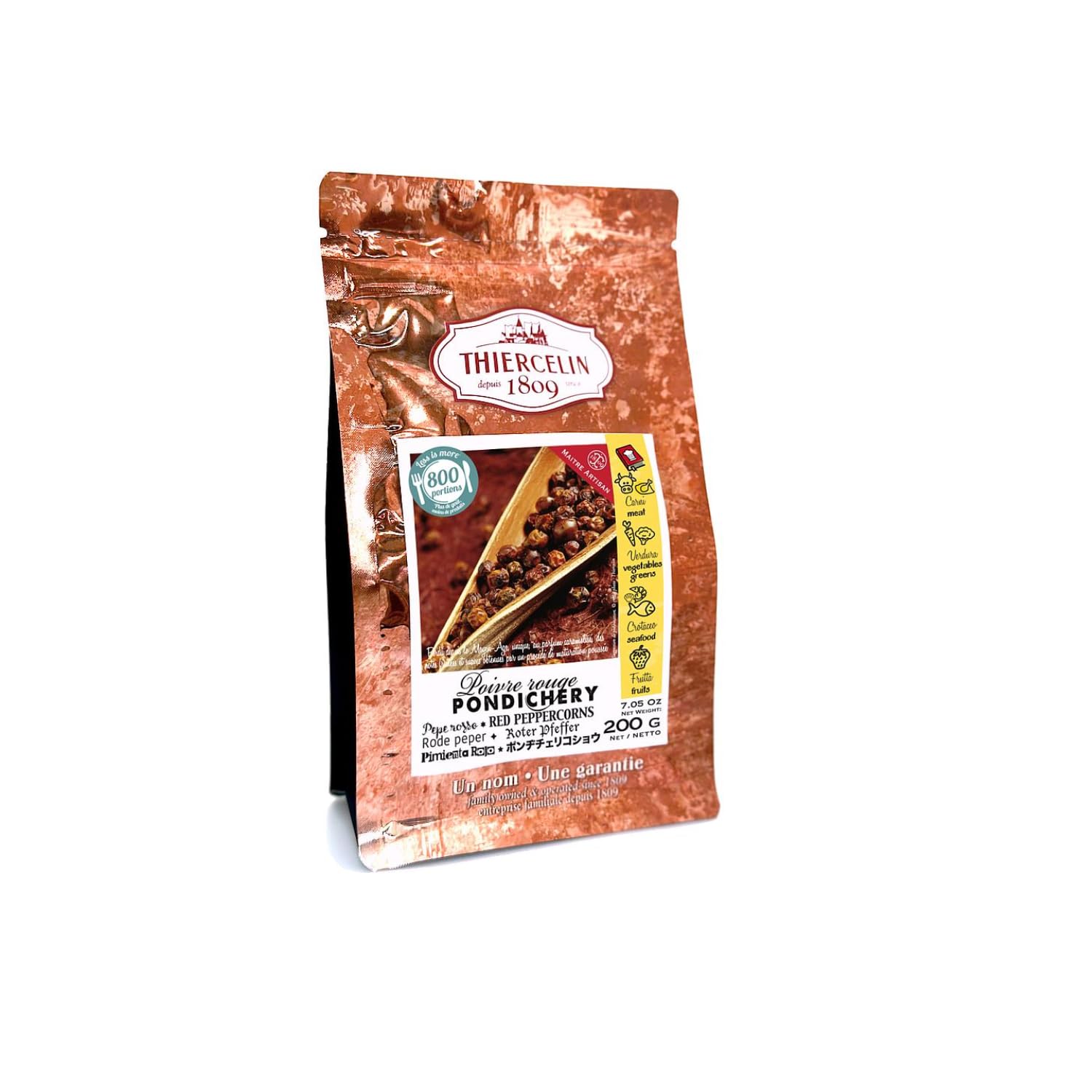 THIERCELIN Poivre Rouge de Pondichéry 200 g – Poivre Rouge Premium d’Inde pour, Viandes, Sauces et Assaisonnement Raffiné