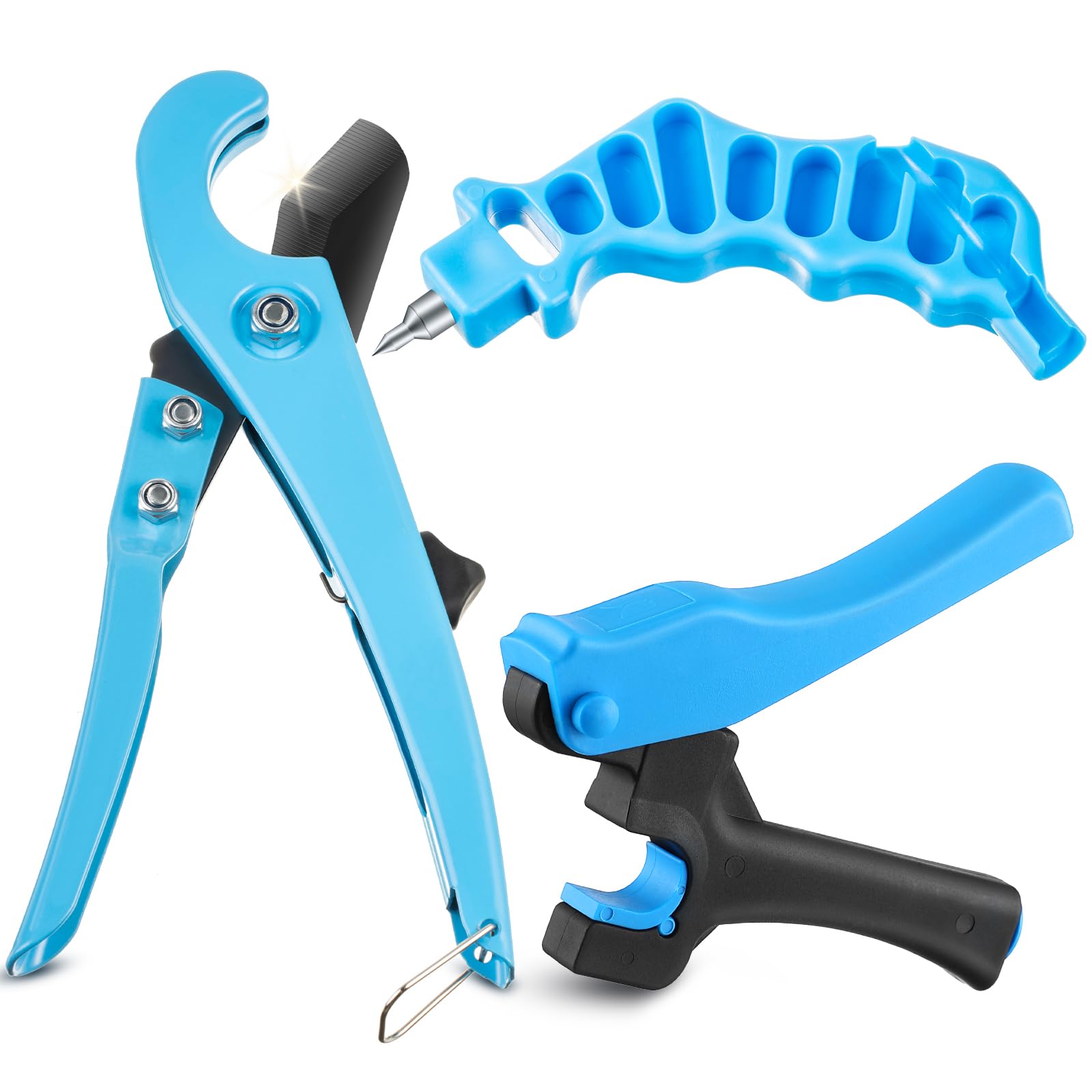Feekoon Cortador de tubos de riego por goteo, herramienta perforadora de manguera de riego, herramienta de perforación de goteo combinada 2 en 1 para tubería de polietileno de jardín 16 20 mm (azul)