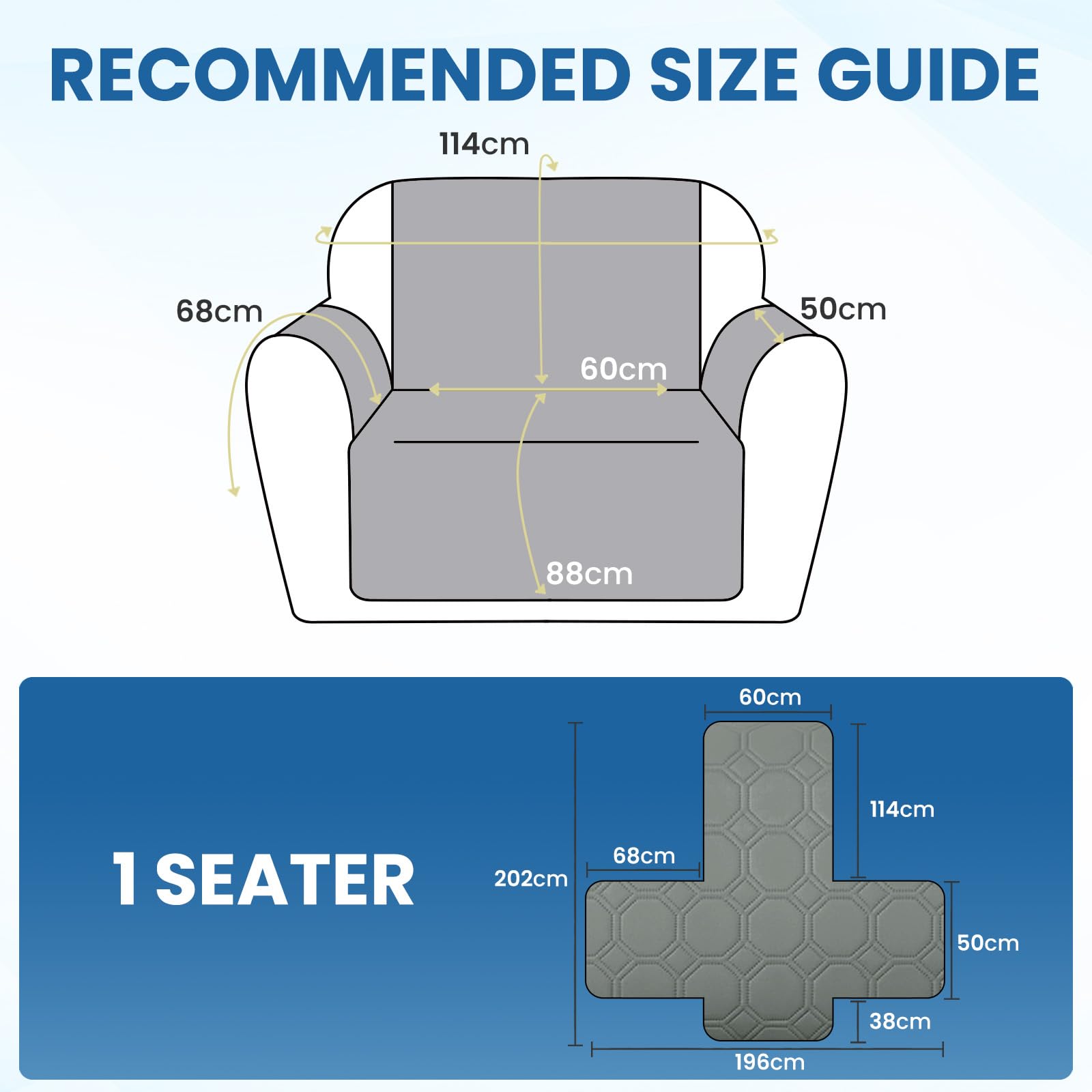 Ystyle Copridivano Impermeabile 1 Posto Con Braccioli, Copri Divano Antigraffio Gatto Con Tasche Laterali, Sofa Cover Antiscivolo, Universale Copridivani Mobili Protector, Grigio Chiaro