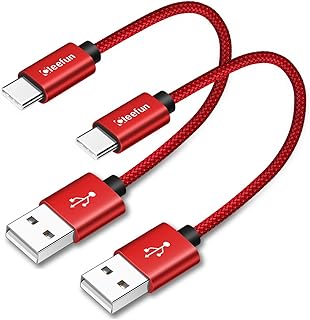 CLEEFUN Short USB C Cable [0.3m/30cm, 2-Pack], Premimum USB A to Type C Fast Charging Charger Nylon Braided Lead Compatible with Samsung Galaxy S10 S9 S8 Plus S10e, A20e A40 A41 A50 A51