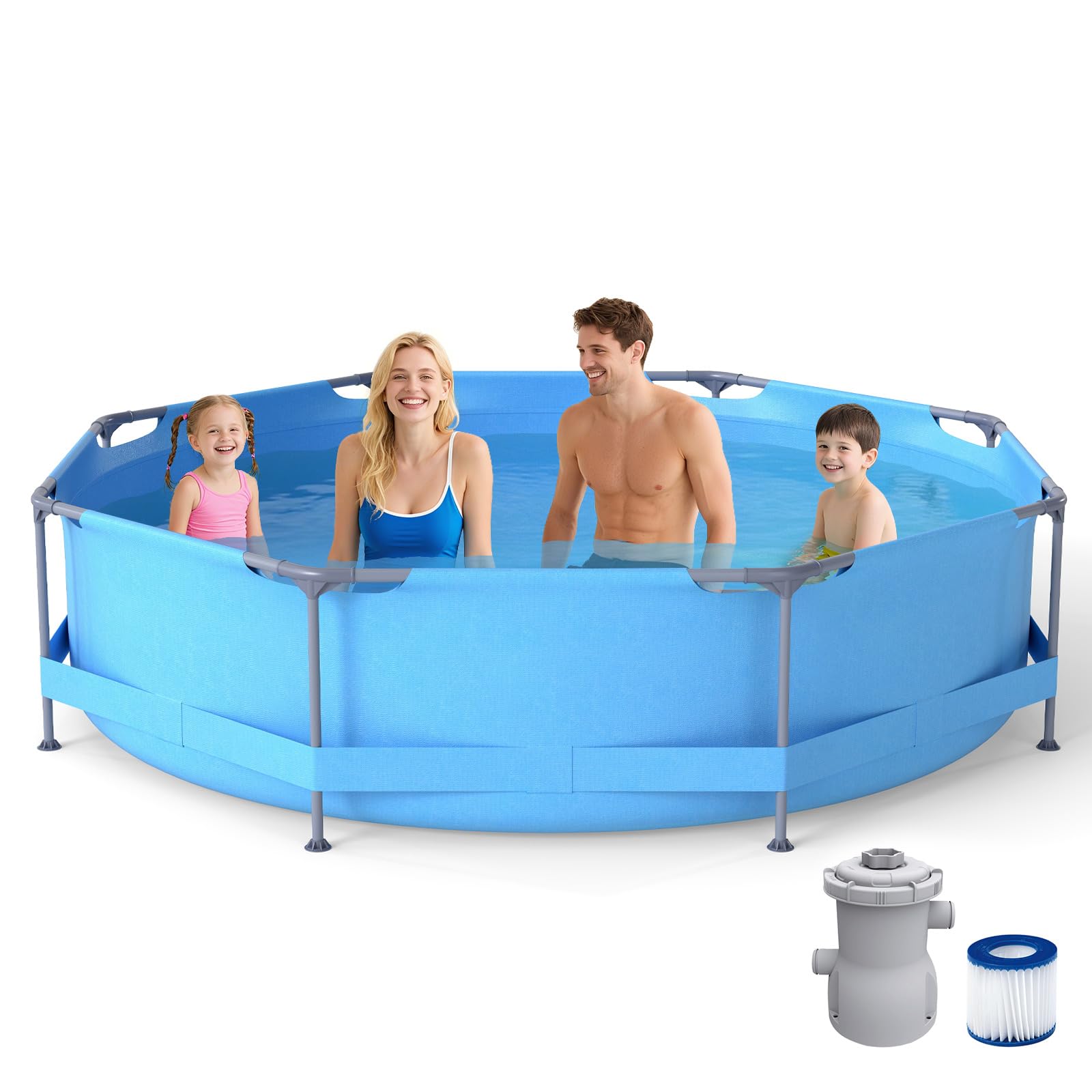RELAX4Life Pool-Set mit Filterpumpe Ø 360 x 76 cm Metallrahmen Schwimmbecken Komplettset