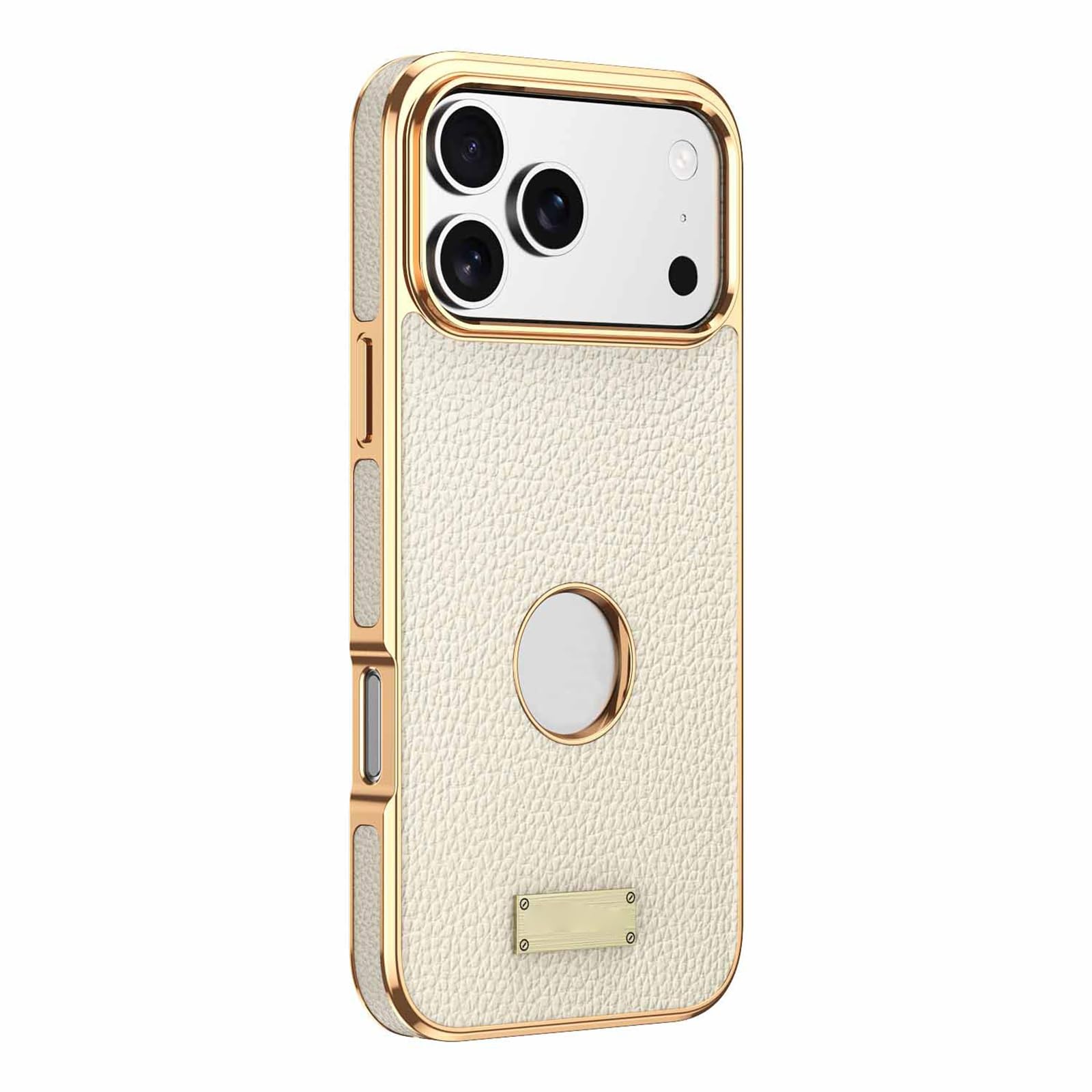 Etui na iPhone 17 Pro Max/17 Pro/17 Air/17, prawdziwa skóra powlekana luksusowe logo widok etui ochronne, białe, 17 Air