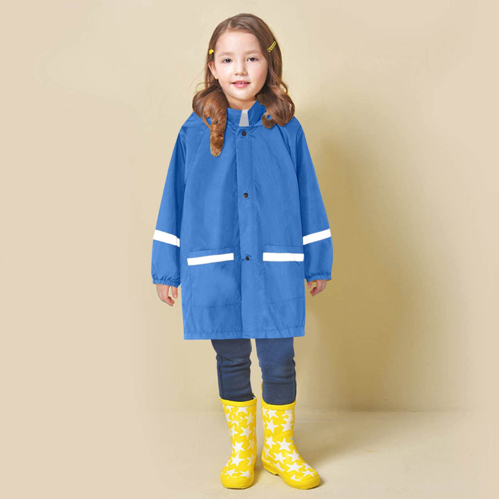 Boy Girl Water-Proof Hooded Coat Jacket Raincoat Toddler Kids Outerwear Windbreak Rain Jackets (Blue, 6-7 Years)
