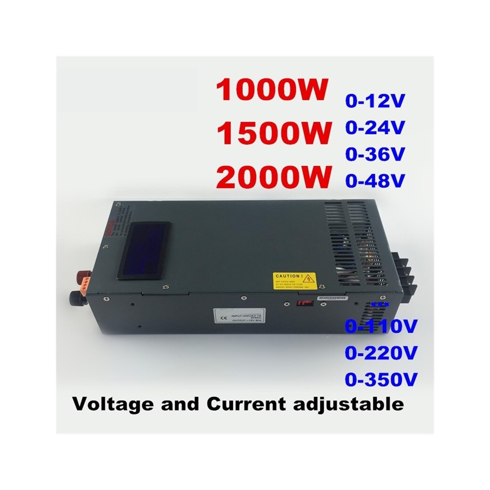 Zasilacz AC-DC 1000 W, 1500 W, 2000 W, z regulowanym napięciem i prądem 12 V, 24 V, 36 V, 48 V, 70 V, 350 V, z wyświetlaczem (0-300v-2000W, 110V)
