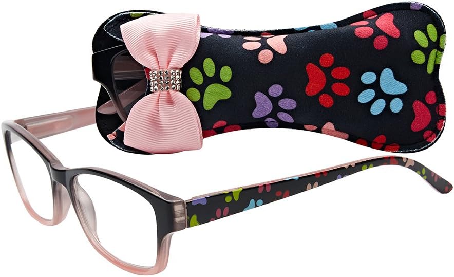 Select-A-Vision Dog Bone Square Reading Glasses w/Colorful Pawprints, Pink, +1.50